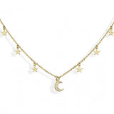 925 Silver Cross Chain Choker Necklace Moon Star Horn Pendant