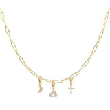 925 Silver Cross Chain Choker Necklace Moon Star Horn Pendant