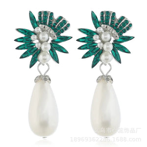 Bohe Crystal Geometric Flower Stud Earrings Wedding Accessories