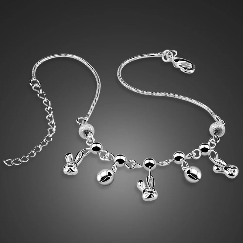 925 Silver Anklet Women Bunny Bell Foot Jewelry Beach Bracelet AnkleGift