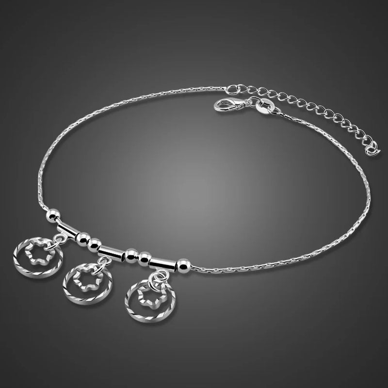 925 Sterling Silver Plum Flower Anklet Women Beach Foot Jewelry
