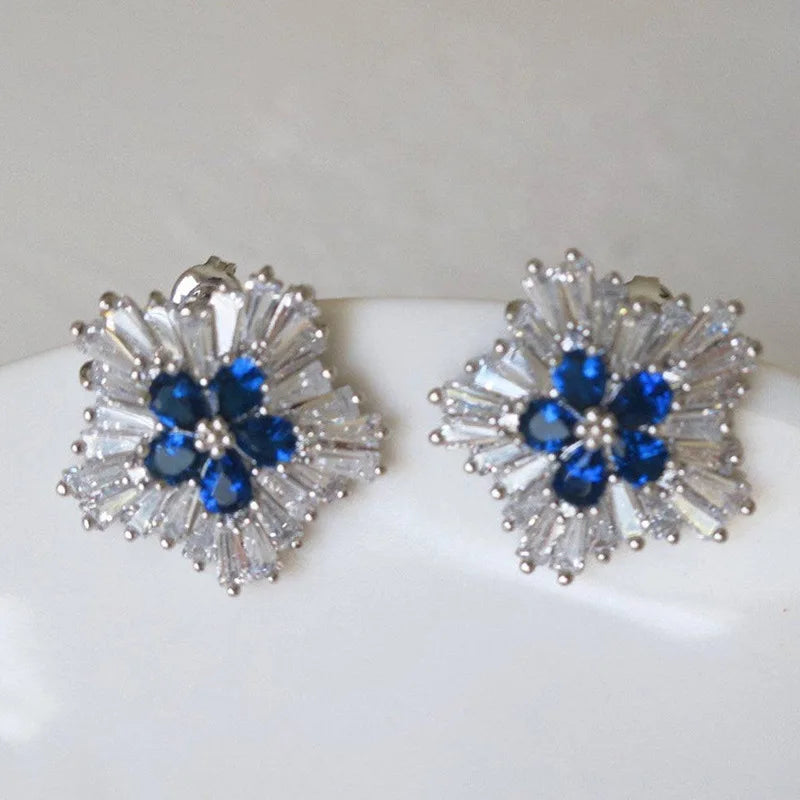 Bohemia 925 Silver Snowflake Stud Earrings Gemstone Vintage Party Jewelry