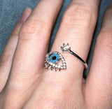 Bohemia Evil Eye Ring Adjustable Tibetan Silver Wedding Band Jewelry