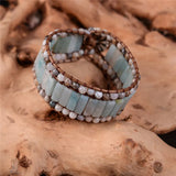 Bohemia Bracelet Amazonite Single Wrap Leather Cuff