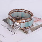 Bohemia Bracelet Amazonite Single Wrap Leather Cuff