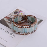 Bohemia Bracelet Amazonite Single Wrap Leather Cuff