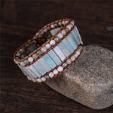 Bohemia Bracelet Amazonite Single Wrap Leather Cuff