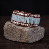 Bohemia Bracelet Amazonite Single Wrap Leather Cuff