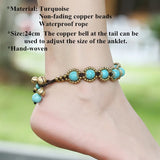 Bohemia Brass Anklet Charms Jingle Bell Beach Ankle Stone Beads Foot Jewelry