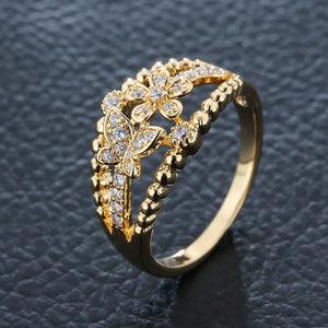 Bohemia Butterfly Zircon Women Ring Wide Rhinestone Flower