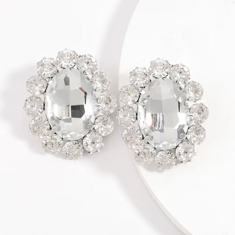 Bohemia Colorful Crystal Oval Square Gemstone Stud Earrings