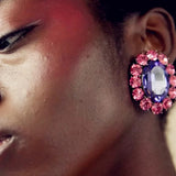 Bohemia Colorful Crystal Oval Square Gemstone Stud Earrings