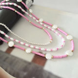 Bohemia Creamy Pink Clay Pearl Layered Necklace