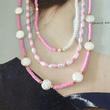 Bohemia Creamy Pink Clay Pearl Layered Necklace