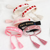 Bohemia Embroidery Love Heart Couple Bracelet Tassel Jewelry