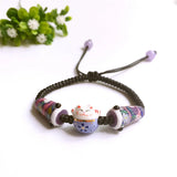 Bohemia Lucky Cat Ceramic Beads Bracelet Carp Flags Red Rope Bangle Jewelry