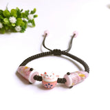 Bohemia Lucky Cat Ceramic Beads Bracelet Carp Flags Red Rope Bangle Jewelry