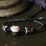 Bohemia Lucky Cat Ceramic Beads Bracelet Carp Flags Red Rope Bangle