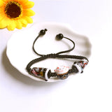 Bohemia Lucky Cat Ceramic Beads Bracelet Carp Flags Red Rope Bangle Jewelry