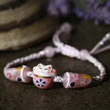 Bohemia Lucky Cat Ceramic Beads Bracelet Carp Flags Red Rope Bangle