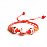 Bohemia Lucky Cat Ceramic Beads Bracelet Carp Flags Red Rope Bangle Jewelry