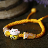 Bohemia Lucky Cat Ceramic Beads Bracelet Carp Flags Red Rope Bangle