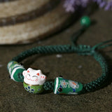 Bohemia Lucky Cat Ceramic Beads Bracelet Carp Flags Red Rope Bangle