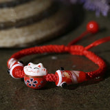 Bohemia Lucky Cat Ceramic Beads Bracelet Carp Flags Red Rope Bangle