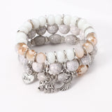 Bohemia Elephant Beaded Bracelet Set Wing Heart Charm Marble Stone Chain Bangle