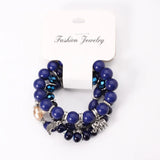 Bohemia Elephant Beaded Bracelet Set Wing Heart Charm Marble Stone Chain Bangle