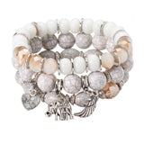 Bohemia Elephant Beaded Bracelet Set Wing Heart Charm Marble Stone Chain Bangle