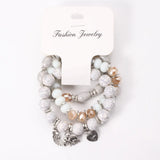 Bohemia Elephant Beaded Bracelet Set Wing Heart Charm Marble Stone Chain Bangle