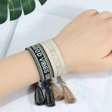 Bohemia Embroidery Letters Woven Tassel Bracelet Adjustable Rope Braided