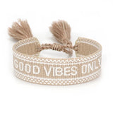 Bohemia Embroidery Letters Woven Tassel Bracelet Adjustable Rope Braided
