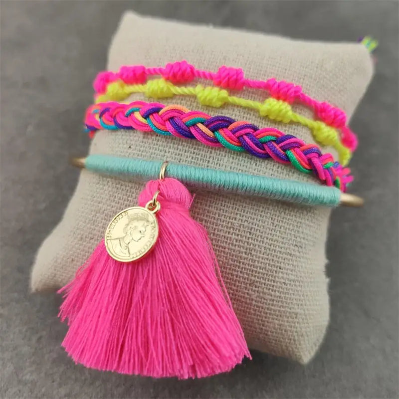 Bohemia Ethnic Word Bracelet Set with Embroidery for Women Men