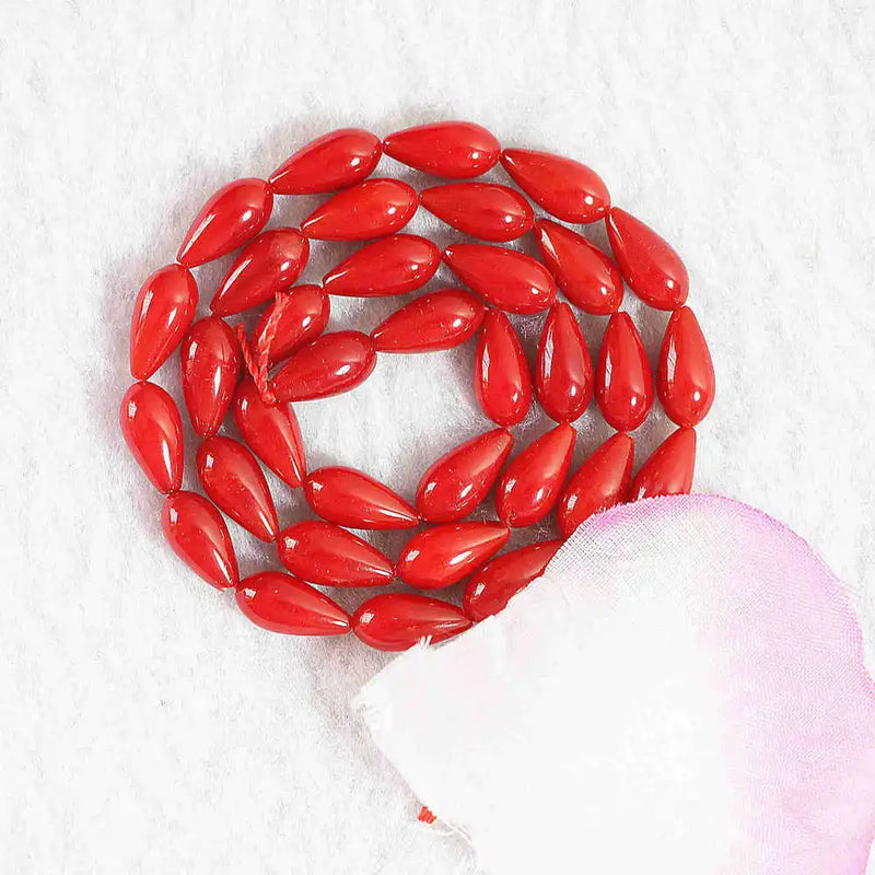Bohemia Beads Red Coral Water Drop Beaded Diy Jewelry Loose Beads 15inch