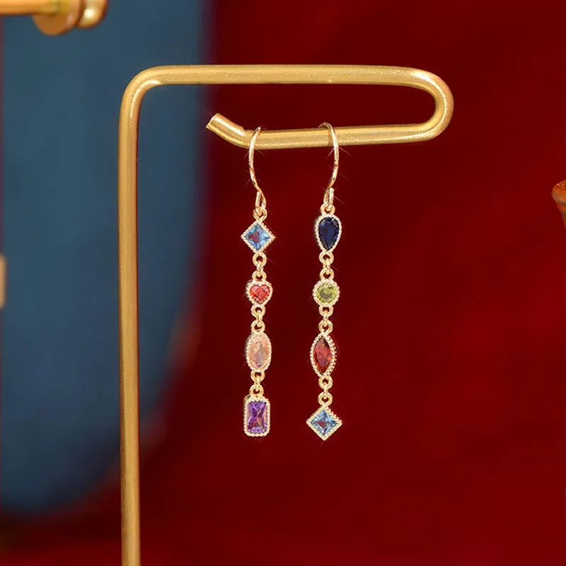 Bohemia Colorful Crystal Tassel Earrings Bling Rhinestone Stud Wedding Jewelry
