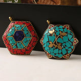 Bohemia Flower Nepal Vintage Hand Jewelry Brass Golden Hexagon Pendant