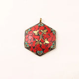 Bohemia Flower Nepal Vintage Hand Jewelry Brass Golden Hexagon Pendant