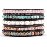 Bohemia Freshwater Pearl Crystal Leather Wrap Bracelet