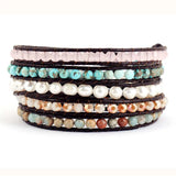 Bohemia Freshwater Pearl Crystal Leather Wrap Bracelet