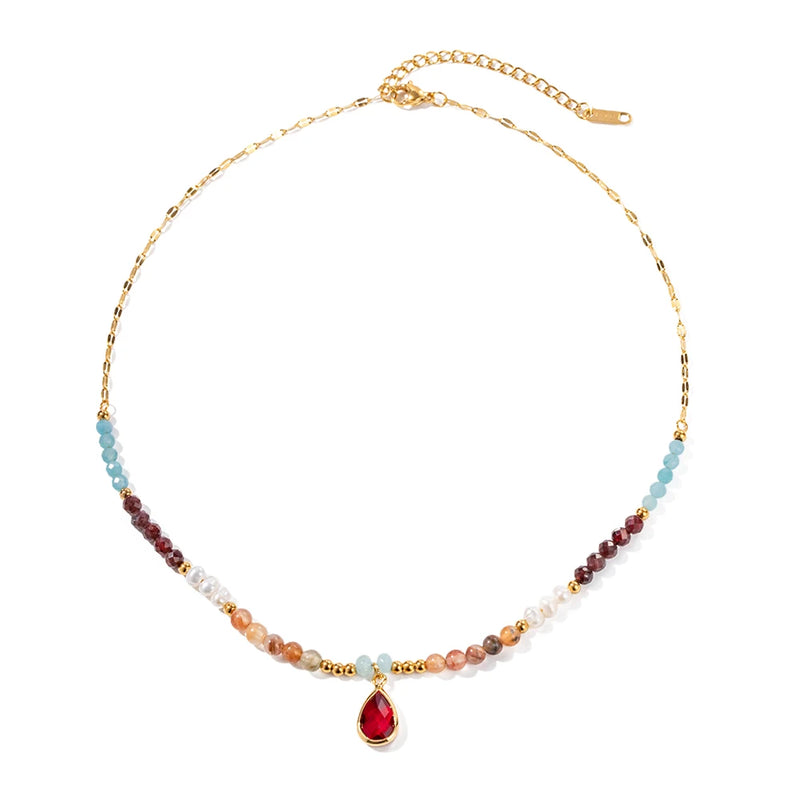 Bohemia Pearl Zircon Water Drop Pendant Necklace For Women