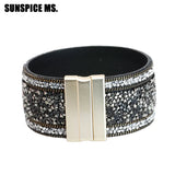 Bohemia Rhinestone Charm Bracelet Magnetic Clasp Crystal Leathers