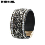 Bohemia Rhinestone Charm Bracelet Magnetic Clasp Crystal Leathers