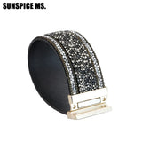 Bohemia Rhinestone Charm Bracelet Magnetic Clasp Crystal Leathers