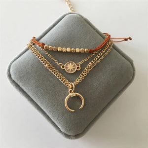 Bohemia Metallic Bead Horn Star Anklet Bracelet