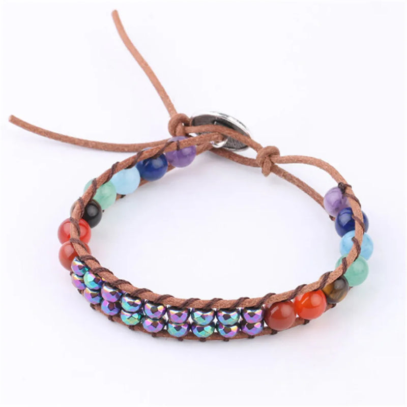 Bohemia 7 Chakra Stone Yoga Bracelet with Alloy Button