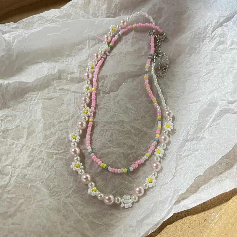 Bohemia Seed Beads Necklace Set Choker Women Pearl Flower Necklaces