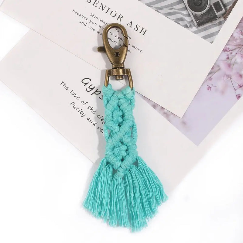 Bohemia Macrame Keychain Tassel Key Chain for Women Girl Bag Charms