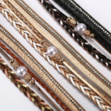 Bohemia Pearls Leather Weave Bracelet for Women